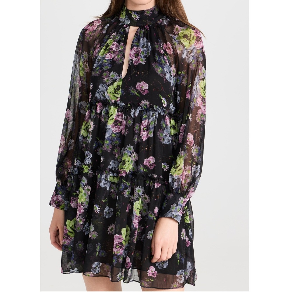 NEW Cinq a Sept Revina Midnight‎ Bloom Dress Floral Print Long Sleeve Size 00